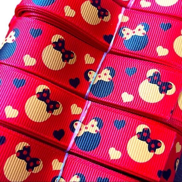 Grosgrain Ribbon 7/8” 5 yards 5/$20 Minnie Mouse bow polka dots red NEW hearts - Picture 1 of 7